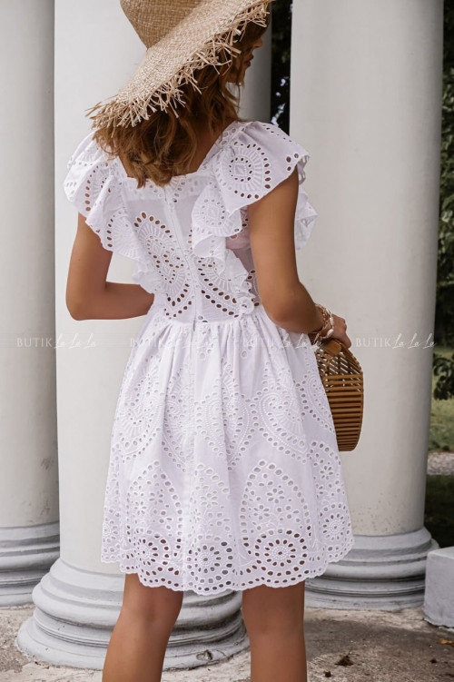 Sukienka letnia mini ażurowa z falbankami biała Delii