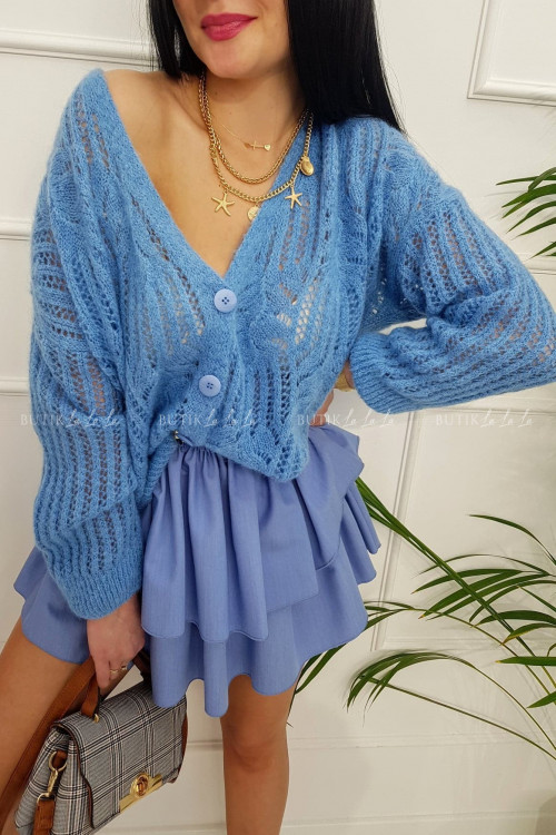 sweter ażurowy z dodatkiem wełny niebieski semi