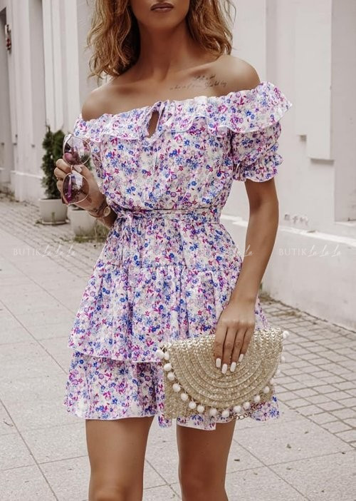 Sukienka letnia mini w kwiatowy print z falbankami Rebeka