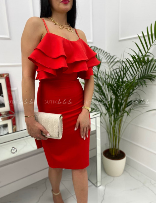 sukienka mini dopasowana z falbaną na biuście czerwona Palemo