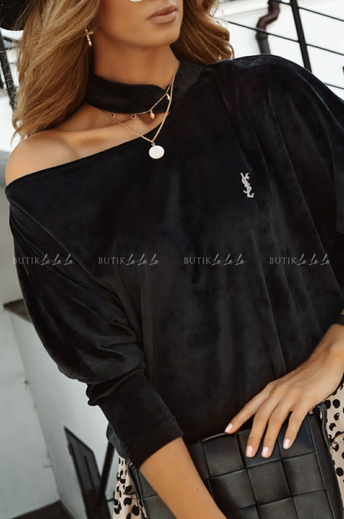 bluzka welurowa z hokerem czarna Sinsan