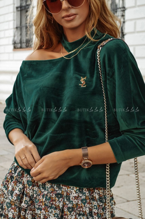 bluzka welurowa z hokerem zielona Sinsan