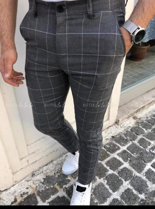 Spodnie męskie szare w kratkę S7