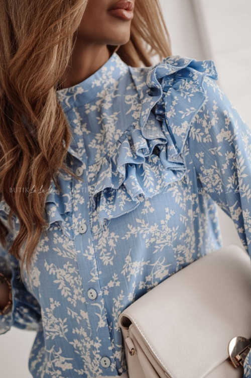bluzka koszulowa błękitna z falbanka Maella