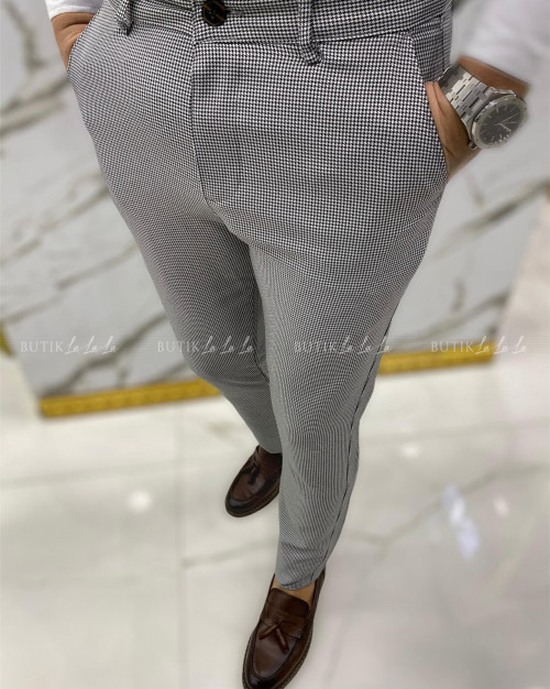 Spodnie męskie szare w drobną kratkę