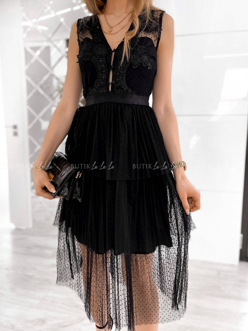 Sukienka z koronkową górą i tiulowym dołem czarna Amber