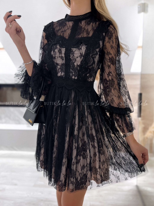 sukienka czarno beżowa koronkowa Liran