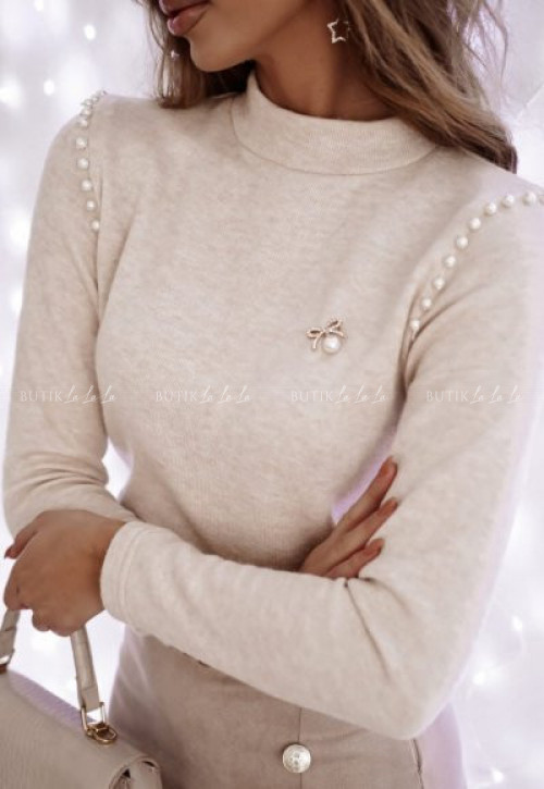 sweterek beżowy z perełkami Werito