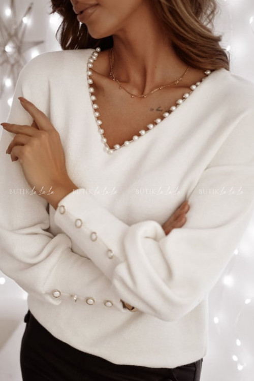 sweterek biały z perełkami Naris