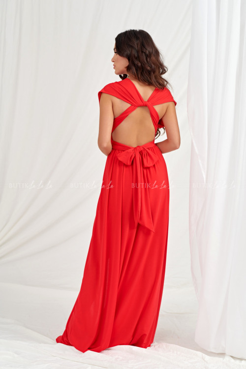 sukienka maxi czrwona wiązana na wiele sposobów Katia