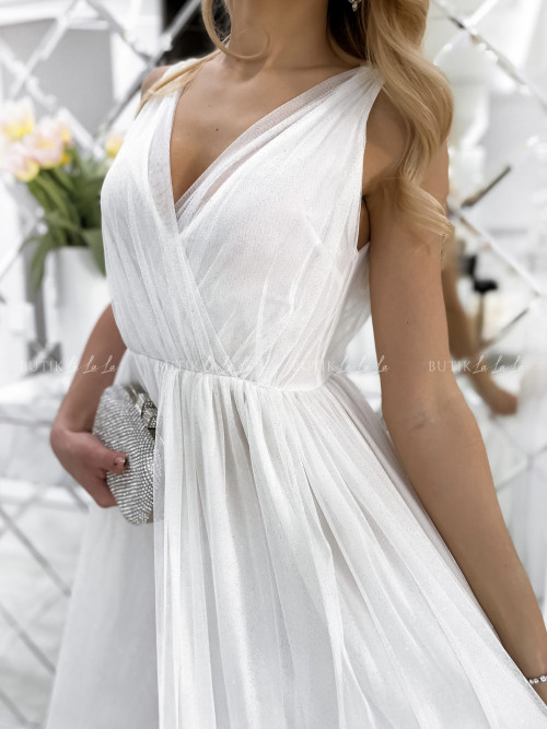 sukienka biała z delikatnym brokatem maxi Wenecja