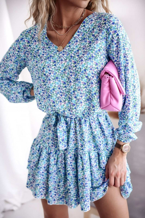 sukienka niebieska w kwiatowy print Korsyka