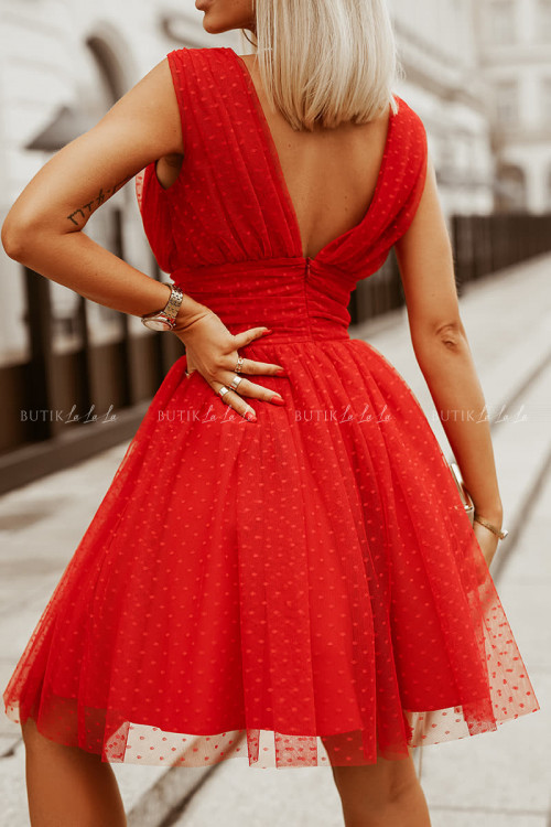 sukienka czerwona tiulowa Bicotone
