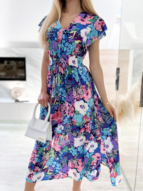 sukienka pudrowa w kwiatowy print Rossi