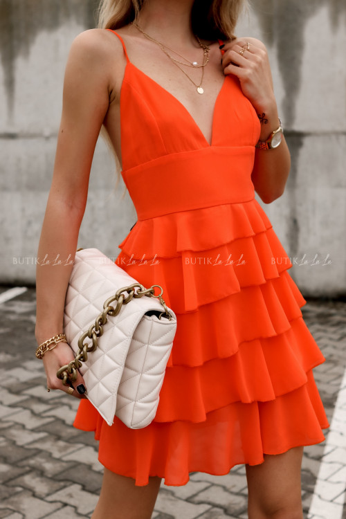 sukienka pomarańczowa z falbankami Lila