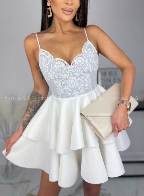 sukienka kremowo-szara z koronką białą Emossi