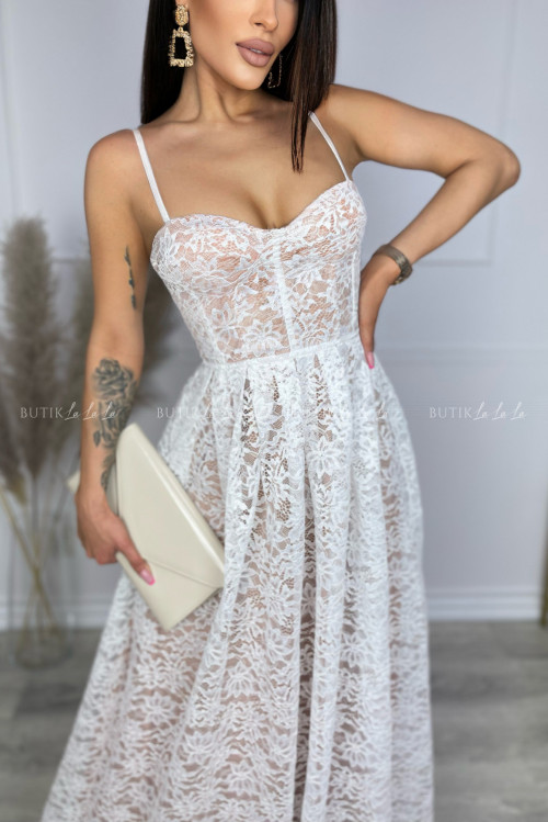 Sukienka maxi koronkowa biała Lukrecja