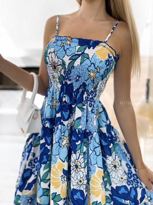 sukienka niebieska w kwiatowy print Poni