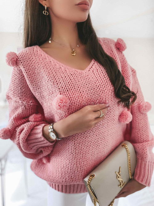 Sweter różowy z pomponami Pinki