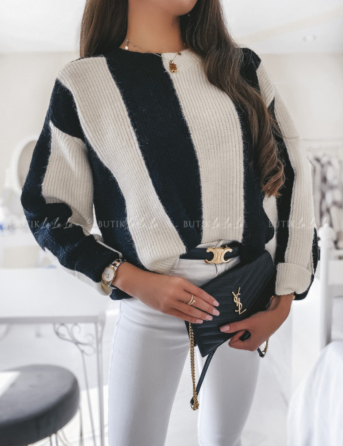 Sweter kremowy w czarne paski Stripy