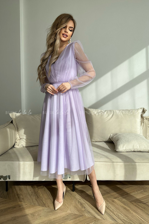 sukienka liliowa midi z połyskującą siateczką Vanessa