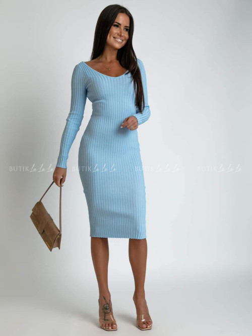 Sukienka prążkowana z długim rękawem niebieska Bori