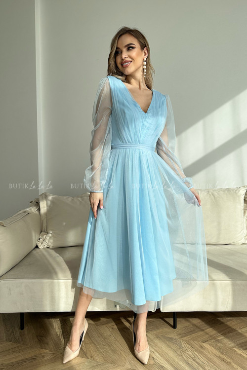 sukienka błękitna midi z połyskującą siateczką Vanessa