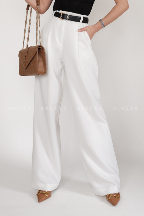 Spodnie materiałowe z prostymi nogawkami białe Nerion