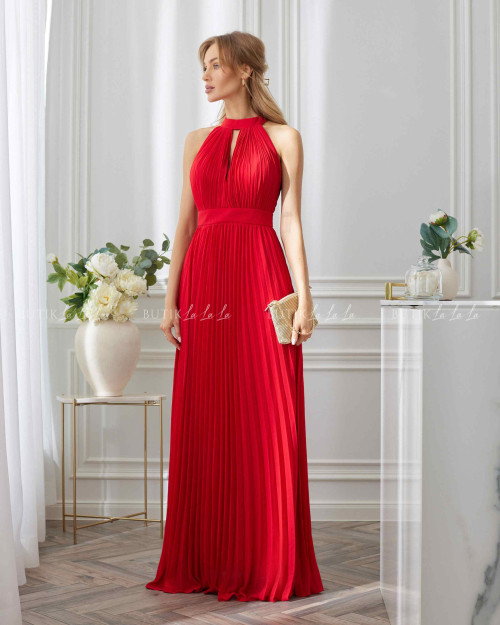 Sukienka maxi plisowana czerwona Elanie