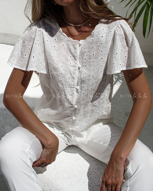 Bluzka koszulowa ażurowa biała Warlone