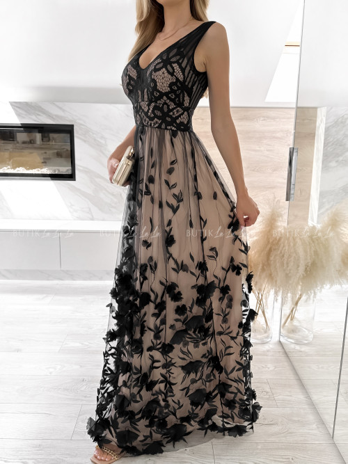 Sukienka czarno beżowa z aplikacją Silas