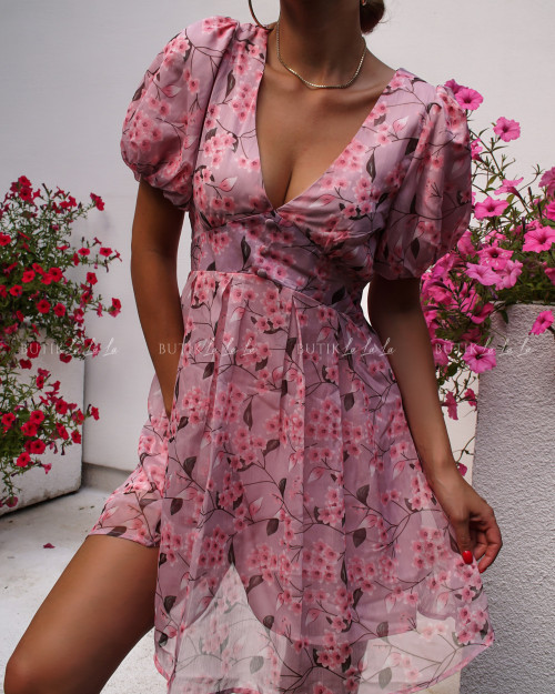 Sukienka pudrowa w kwiatowy print Aleksa