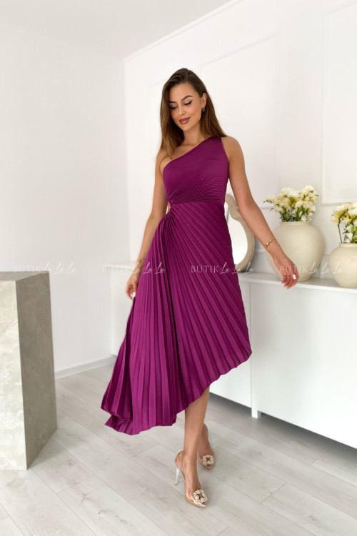 Sukienka plisowana z wycięciem fioletowa Albertyna