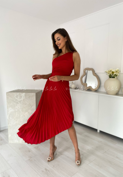 Sukienka plisowana z wycięciem czerwona Albertyna