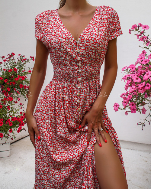 Sukienka midi czerwona w kwiatowy print Euforia