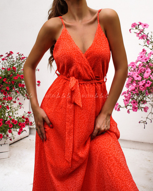 Sukienka pomarańczowa w zwierzęcy print Sadok