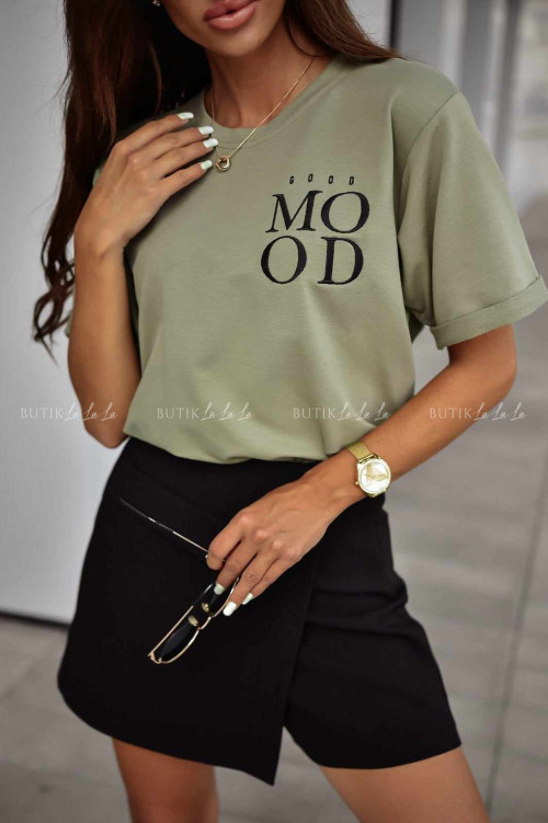 Bluzka khaki z napisem Good Mood
