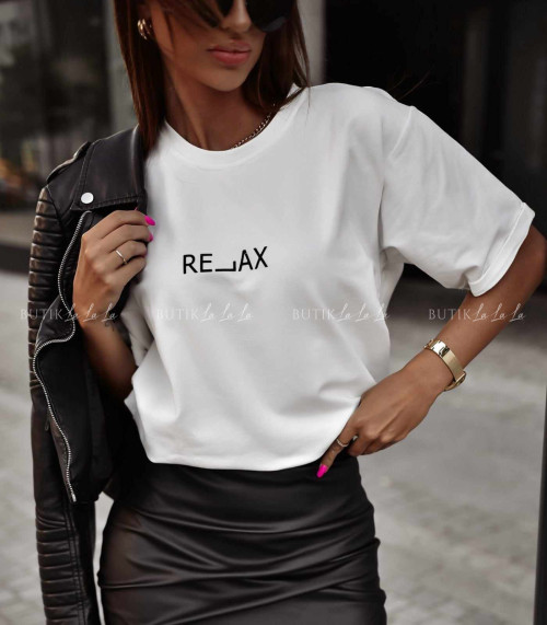 Bluzka biała z napisem Relax
