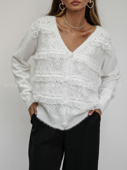 Sweter biały z koronkami Lamur