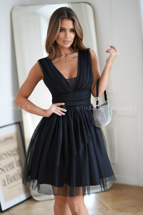 sukienka czarna z połyskującą siateczką Bicco