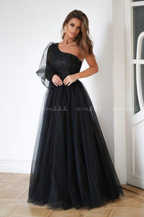 Sukienka z rozkloszowanym tiulowym dołem czarna Valentina