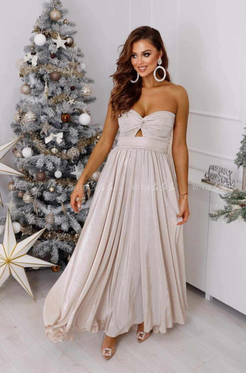 Sukienka maxi beżowo srebrna Aurella