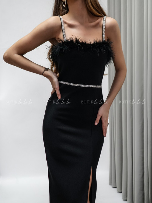 Sukienka czarna ze zdobieniami Feather