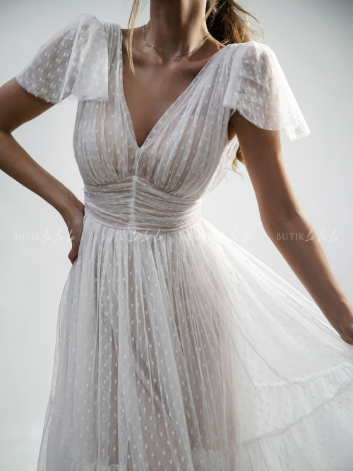 Sukienka midi tiulowa biało beżowa Kataleja
