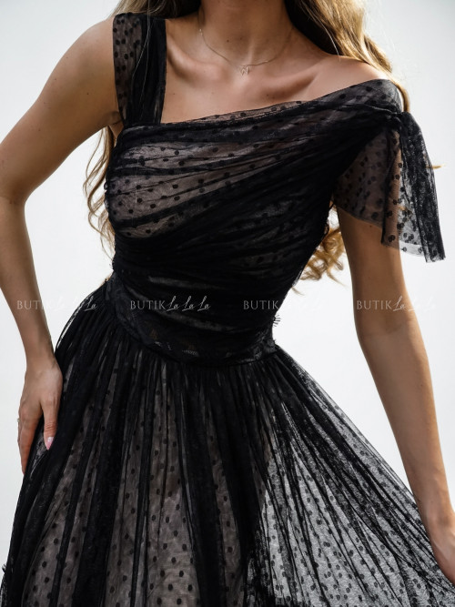 Sukienka midi tiulowa czarno beżowa Damila