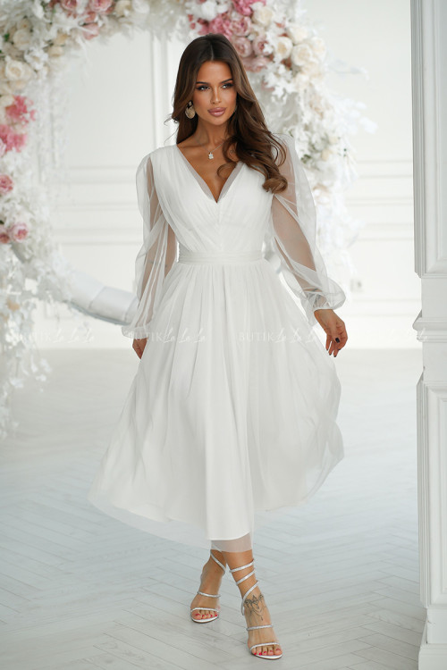 sukienka biała midi z połyskującą siateczką Vanessa