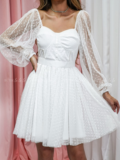 Sukienka tiulowa z długim rękawem biała Apollo