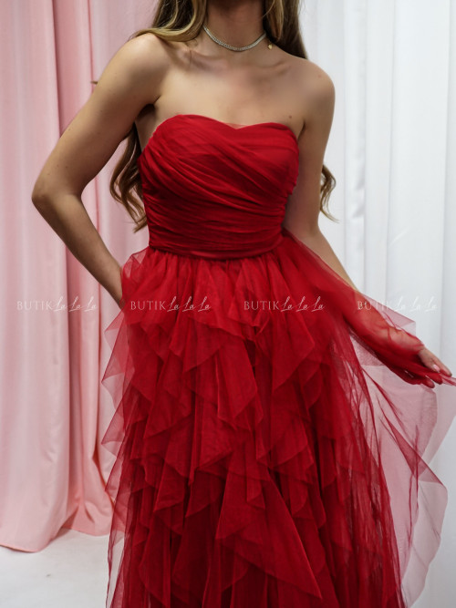 Sukienka midi tiulowa czerwona Jollie