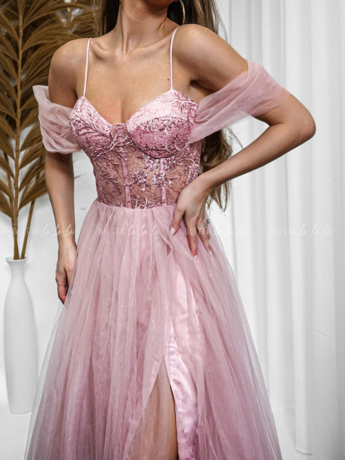 Sukienka maxi tiulowa różowa Oufellia