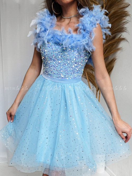 Sukienka tiulowa z ozdobną górą niebieska Aurora